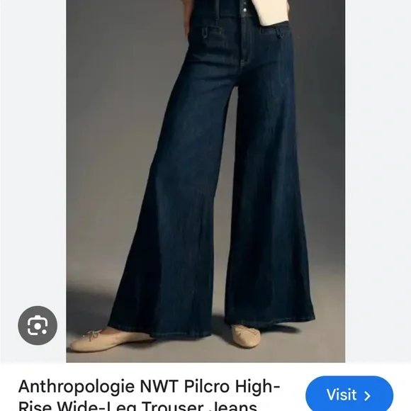 Pilcro Wide-Leg Flare Jeans - Deep Blue - Picture 1 of 6